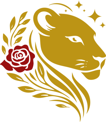Bildmarke Elaya Spirit Healing: Löwin mit Rose und Federn